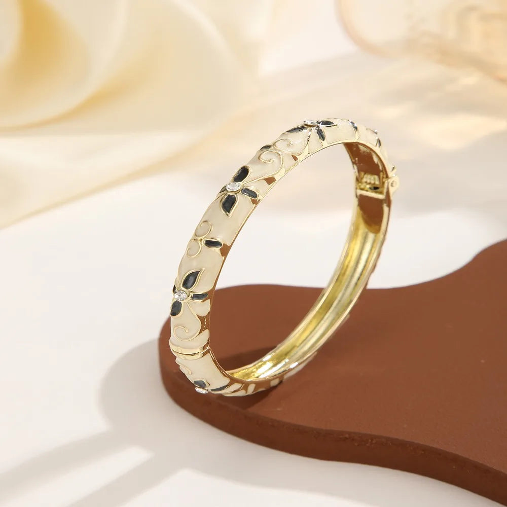 Encrusted Enamel Dropped Glaze Bangle Classic Hollowed-Out Cloisonne Bracelet Elegant Retro Enamel Bracelet Women Gifts