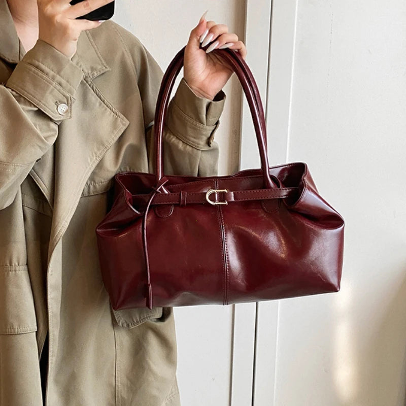 Sac bandoulière vintage grande taille brun femme - Maison Masy