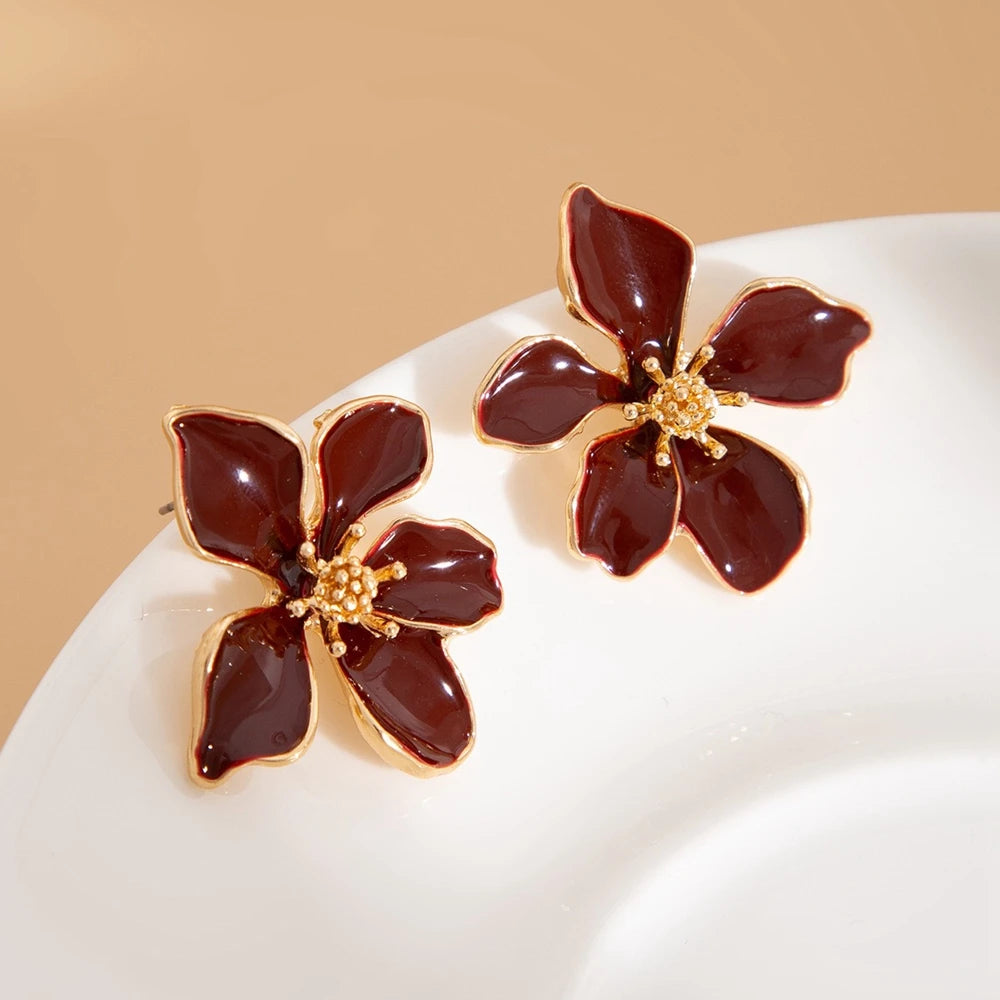Boucles d'Oreilles Fleur Émail