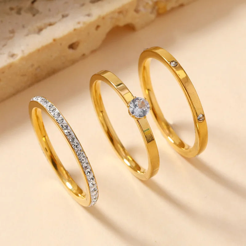 Set bagues acier inoxydable zircon doré et argenté - Maison Masy