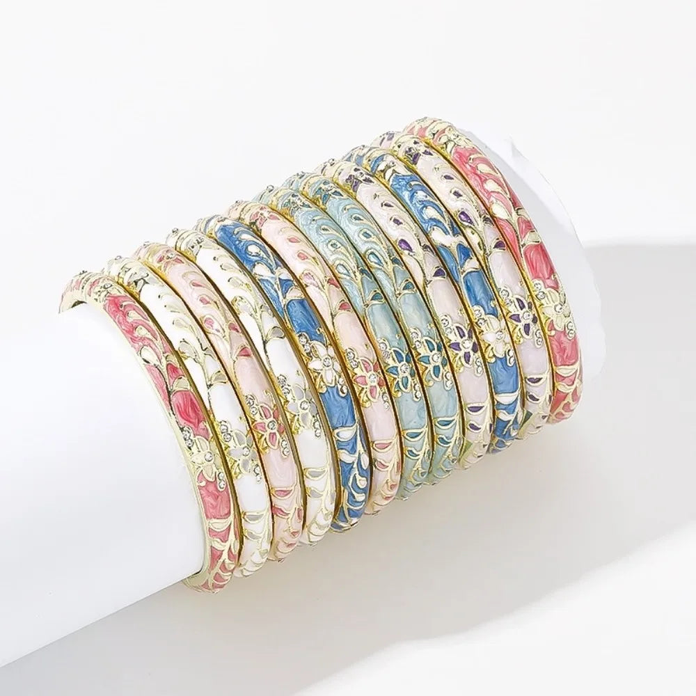 Bracelet jonc émail artisanal fleurs ethniques femme - Maison Masy
