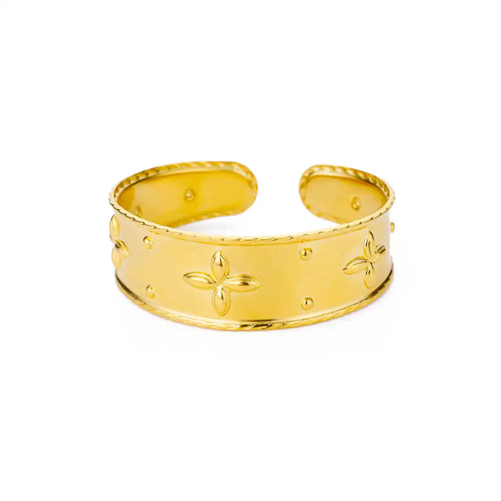 Bracelet Jonc Fleur Acier Doré