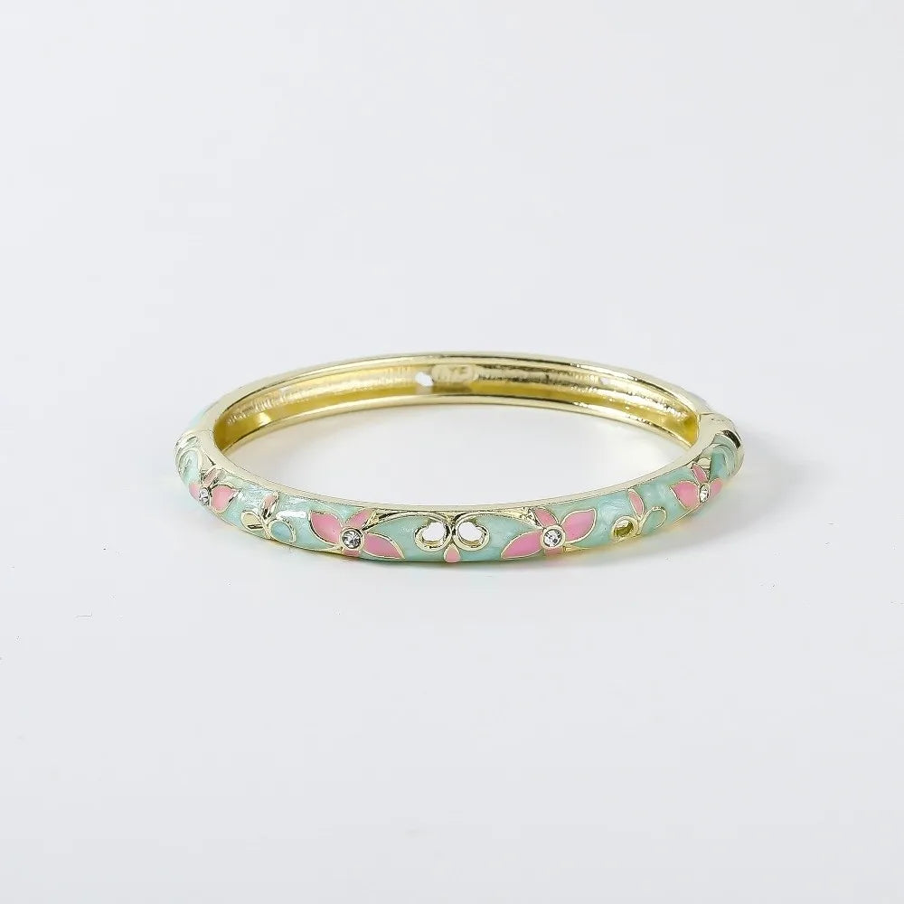 Enamel Vintage Cloisonne Bangle Floral Chinese Chinese Flower Bangle Vintage Ethnic Women's Hand Bracelet Gifts for Women Girl