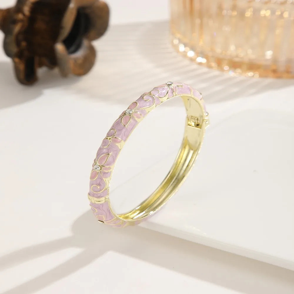 Encrusted Enamel Dropped Glaze Bangle Classic Hollowed-Out Cloisonne Bracelet Elegant Retro Enamel Bracelet Women Gifts