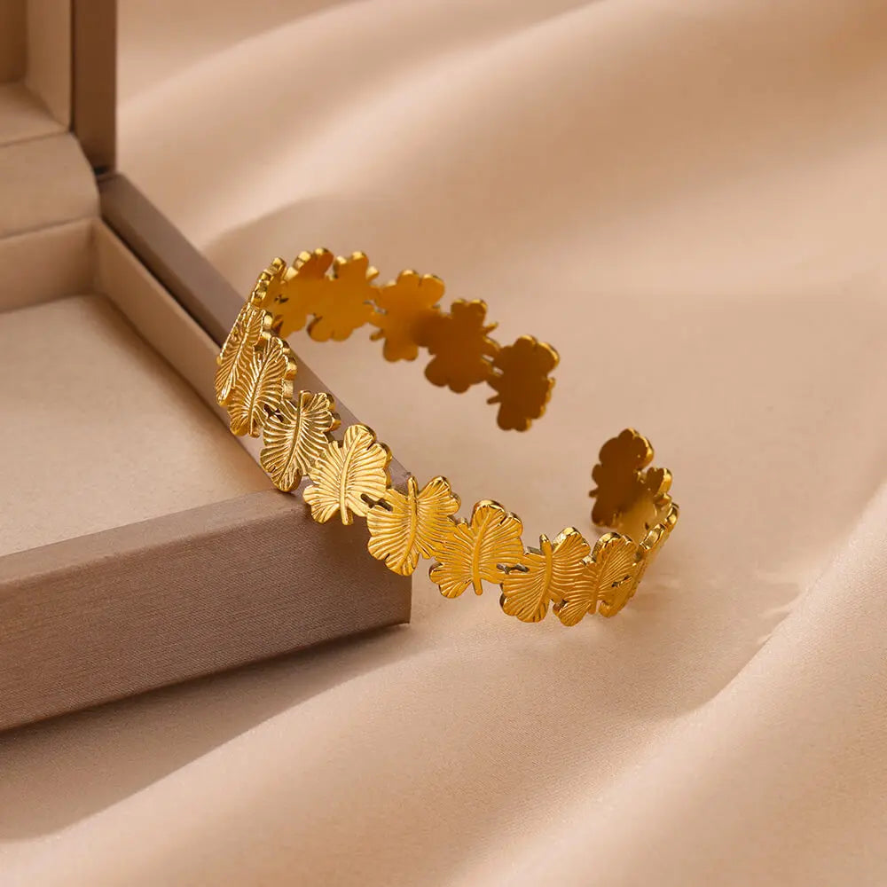 Bracelet Jonc Fleur Acier Doré
