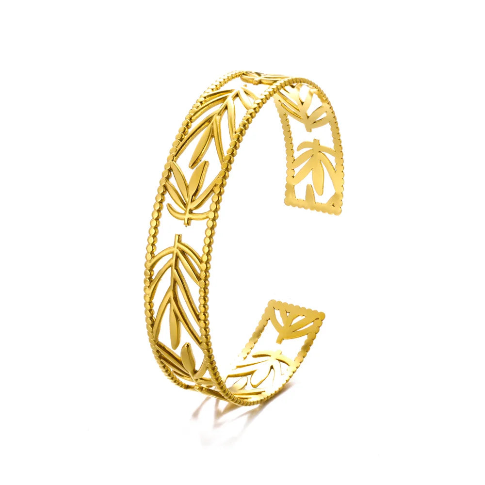 Bracelet Jonc Fleur Acier Doré