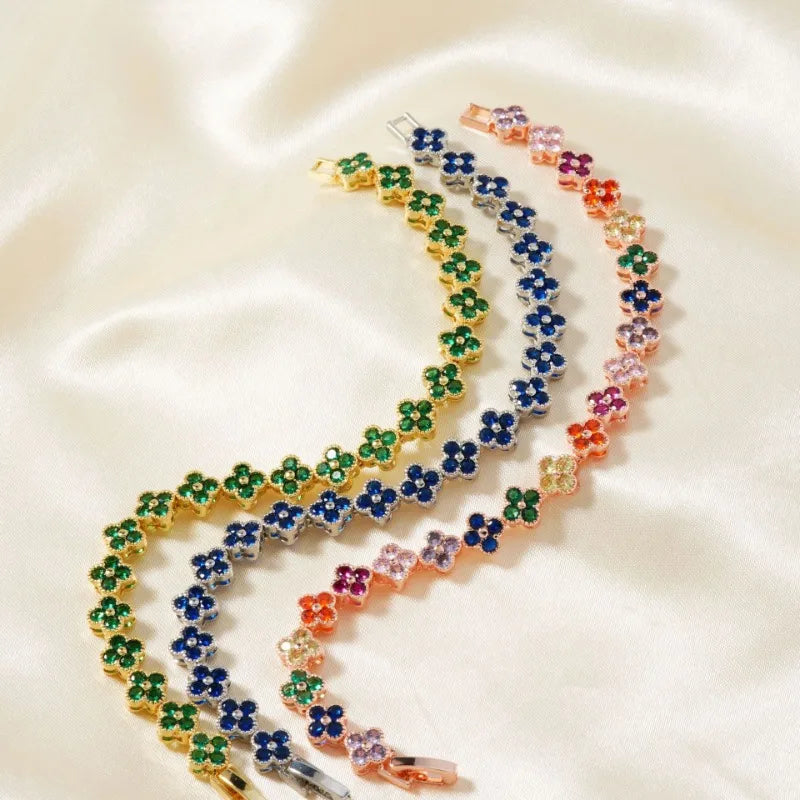Classic Fashion Colored Crystal Flower Lucky Bracelet Women Personalized New Stainless Steel Bracelet Party Jewelry Accessories
