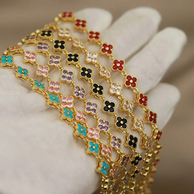 316L Classic Multicolor Crystal Flower Bracelets for Women Luxury Zirconia Bracelets Wrist Jewelry
