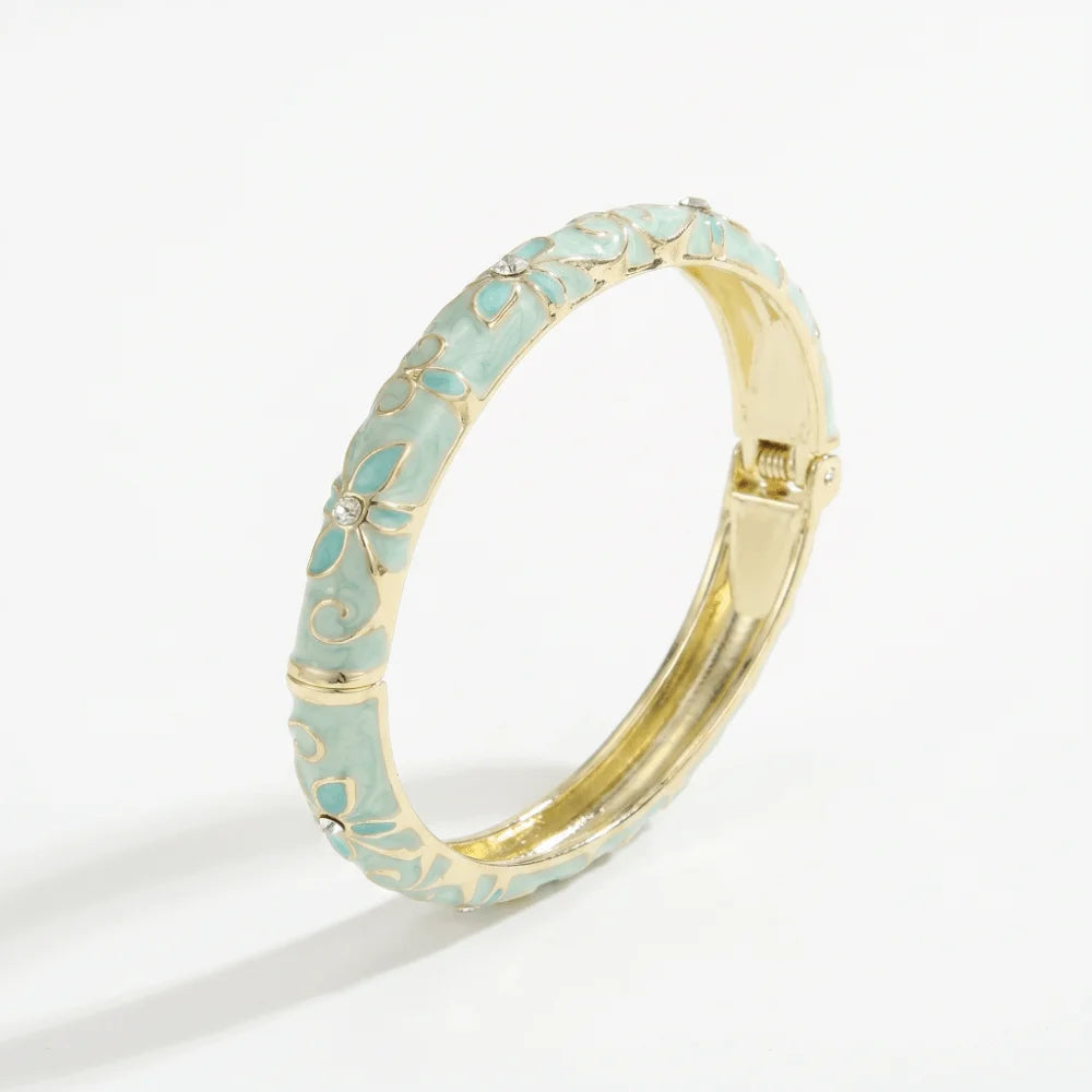 Encrusted Enamel Dropped Glaze Bangle Classic Hollowed-Out Cloisonne Bracelet Elegant Retro Enamel Bracelet Women Gifts