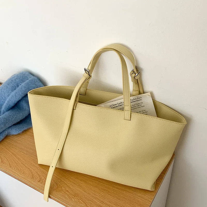 Tote bag cuir PU souple grande taille café daim - Maison Masy