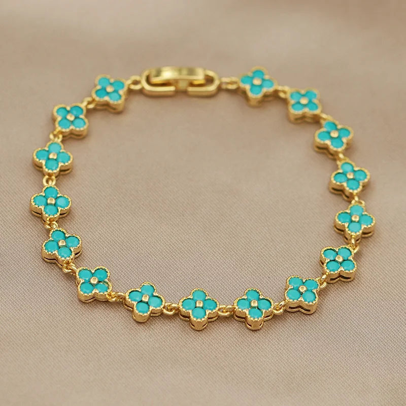 316L Classic Multicolor Crystal Flower Bracelets for Women Luxury Zirconia Bracelets Wrist Jewelry