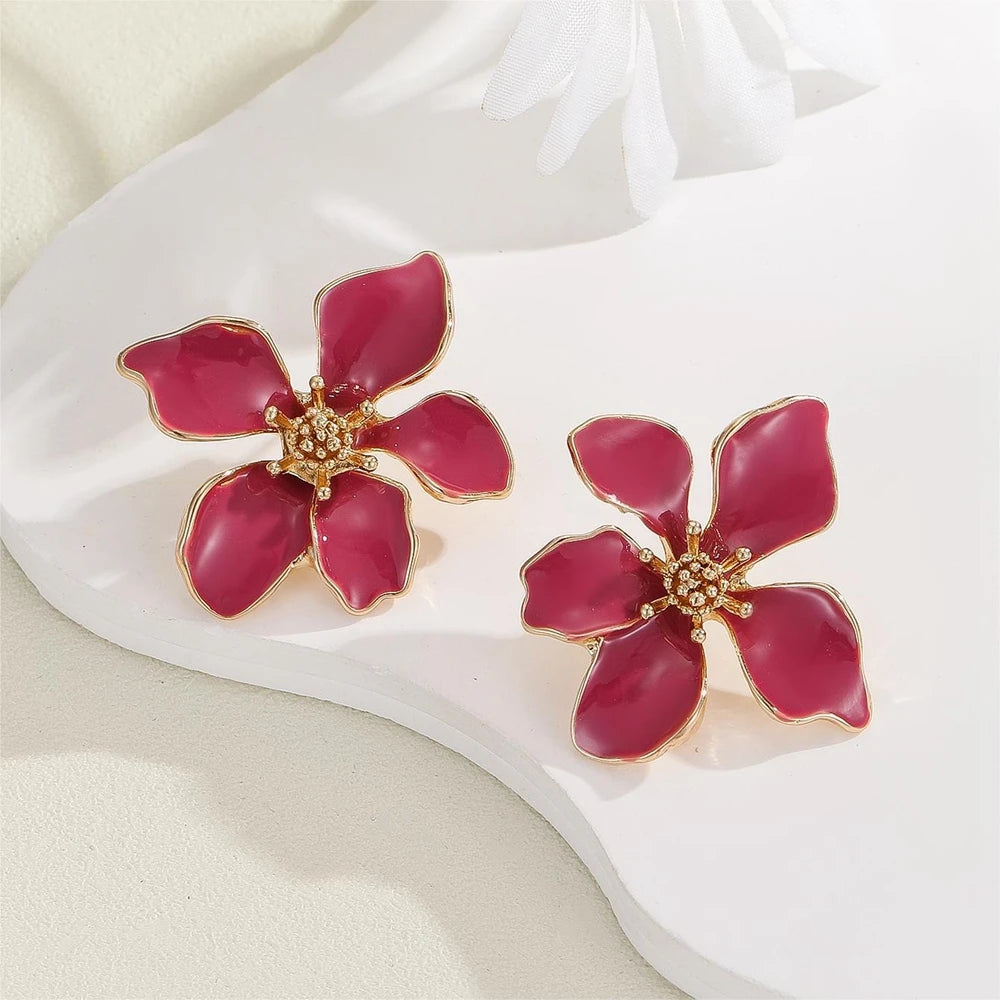 Boucles d'Oreilles Fleur Émail