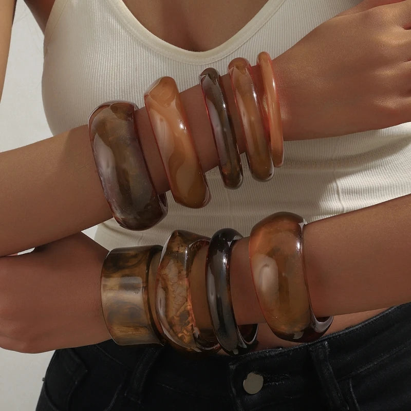 Bracelet jonc résine vintage café caramel femme - Maison Masy