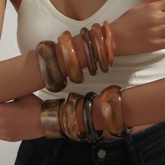 Bracelet jonc résine vintage café caramel femme - Maison Masy