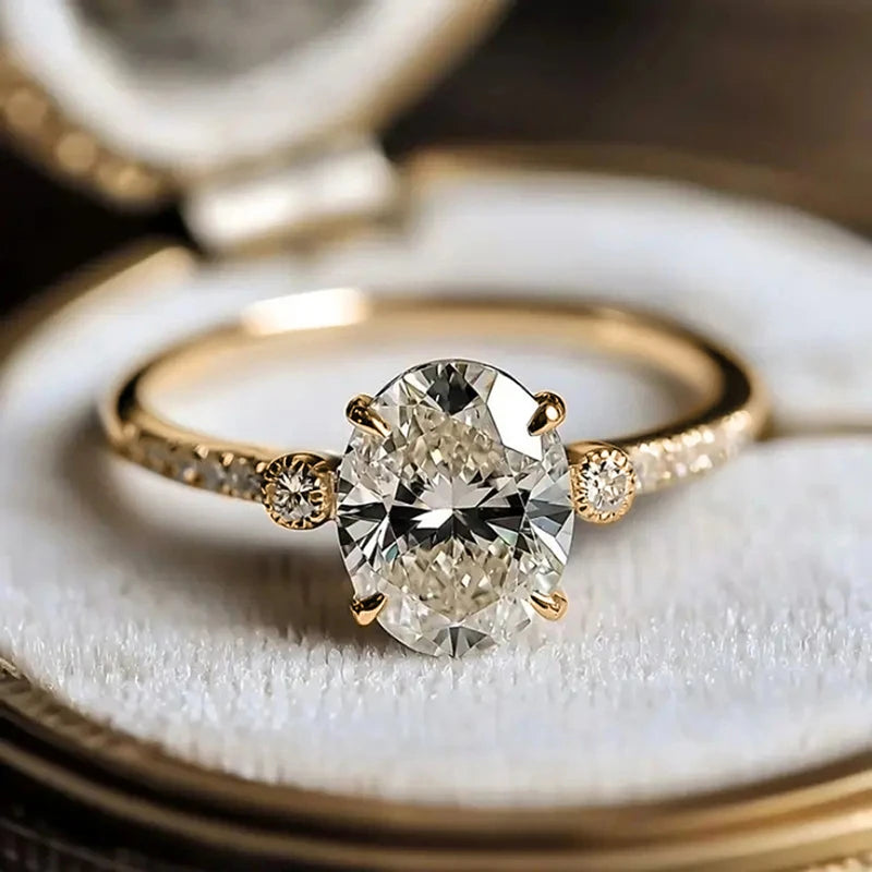 Huitan Classic Oval Cubic Zirconia Wedding Rings for Women Gold Color Temperament Elegant Lady Engagement Rings Eternity Jewelry