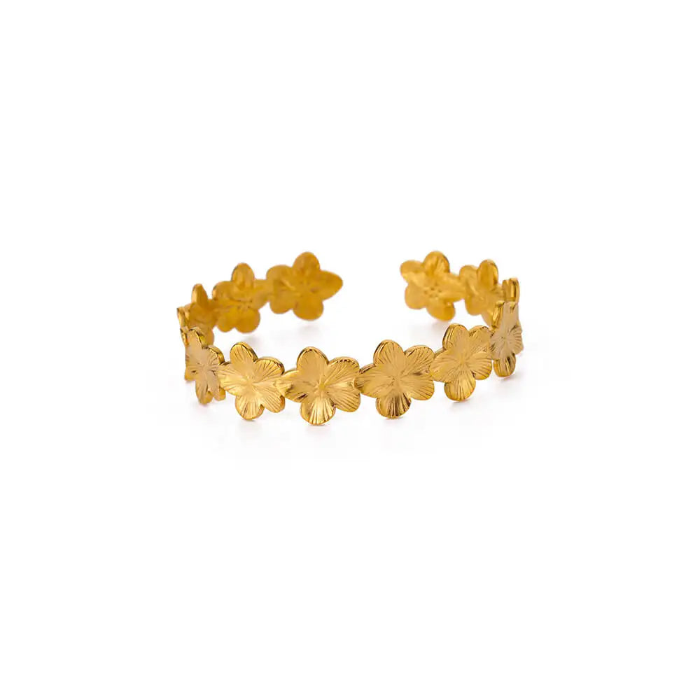 Bracelet Jonc Fleur Acier Doré