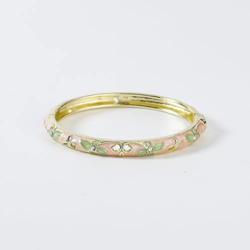 Enamel Vintage Cloisonne Bangle Floral Chinese Chinese Flower Bangle Vintage Ethnic Women's Hand Bracelet Gifts for Women Girl