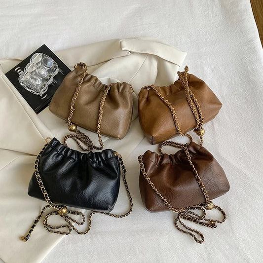 Sac hobo chaîne plissé noir chic femme - Maison Masy