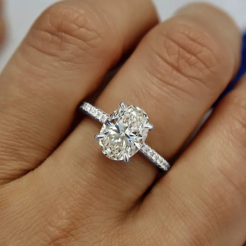 Huitan Classic Versatile Women Oval Shining CZ Ring Simple Style Lady Wedding Accessories Silver Color/Gold Color Party Jewelry
