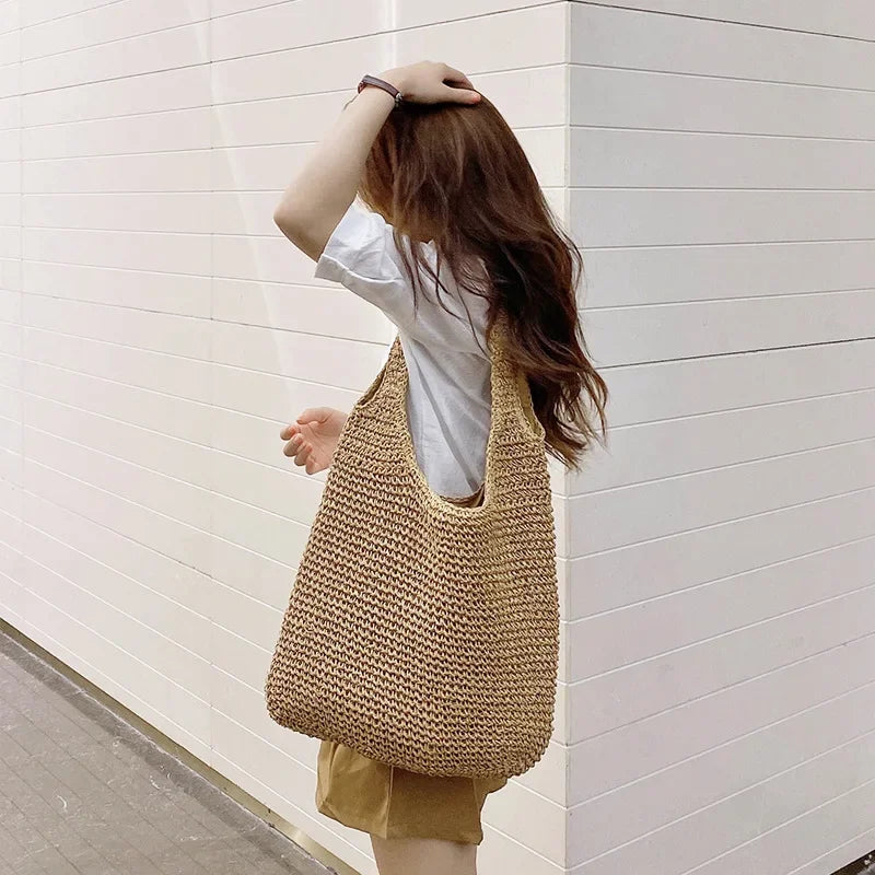 Sac tote paille français vacances brun été - Maison Masy