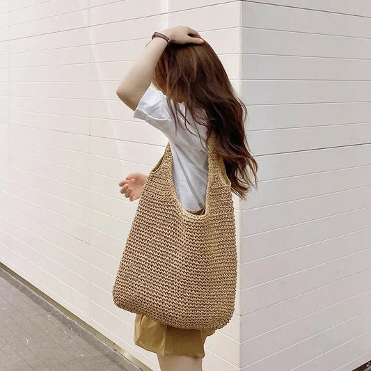 Sac tote paille français vacances brun été - Maison Masy