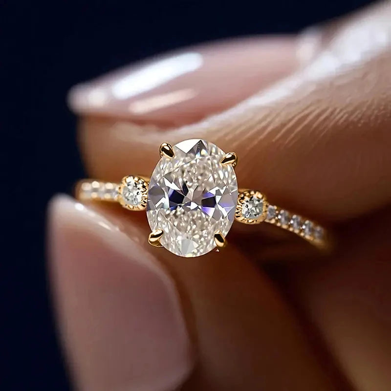 Huitan Classic Oval Cubic Zirconia Wedding Rings for Women Gold Color Temperament Elegant Lady Engagement Rings Eternity Jewelry