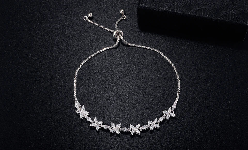 Bracelet Fleurs Zircon Ajustable