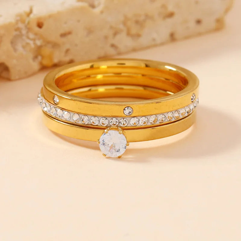 Set de Bagues Acier Inoxydable Zircon