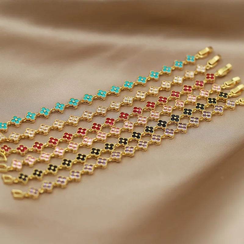 316L Classic Multicolor Crystal Flower Bracelets for Women Luxury Zirconia Bracelets Wrist Jewelry