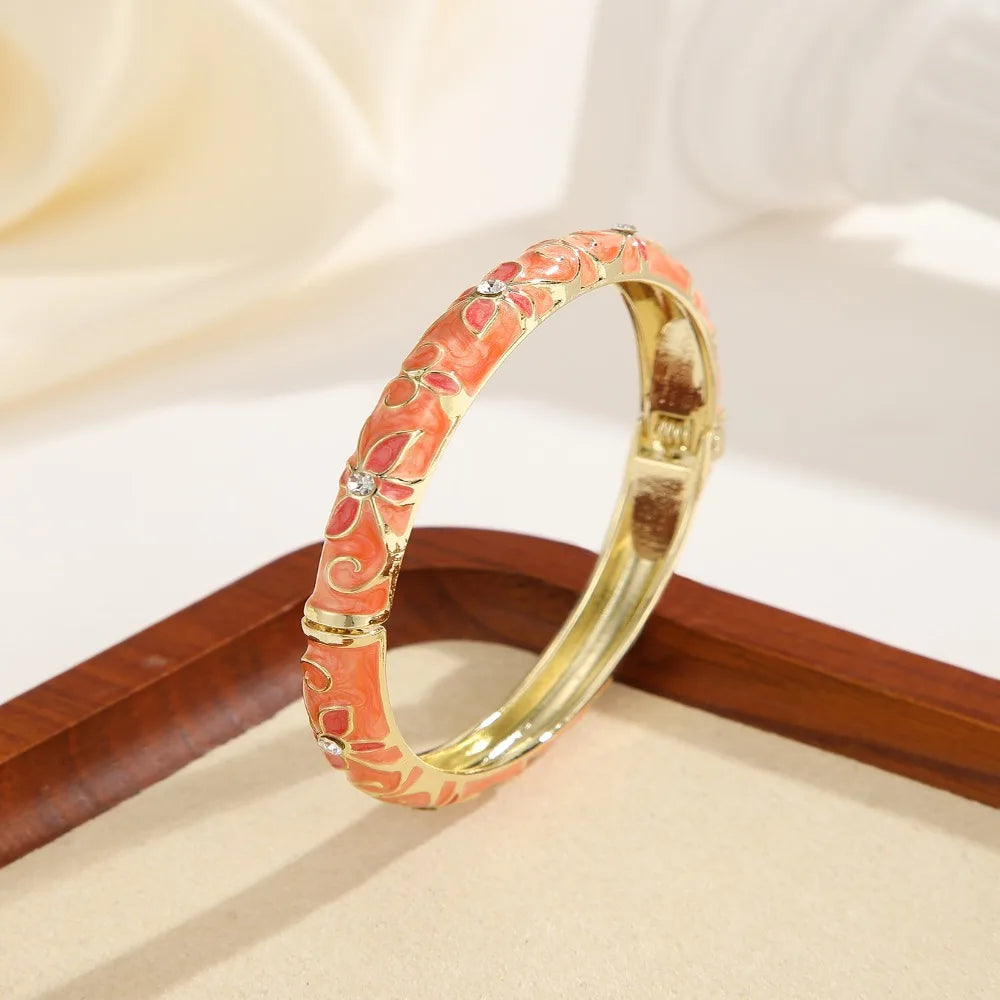 Encrusted Enamel Dropped Glaze Bangle Classic Hollowed-Out Cloisonne Bracelet Elegant Retro Enamel Bracelet Women Gifts