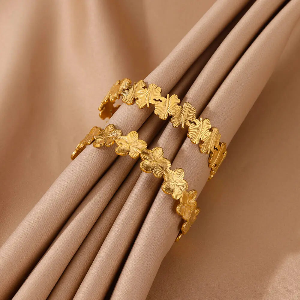Bracelet Jonc Fleur Acier Doré