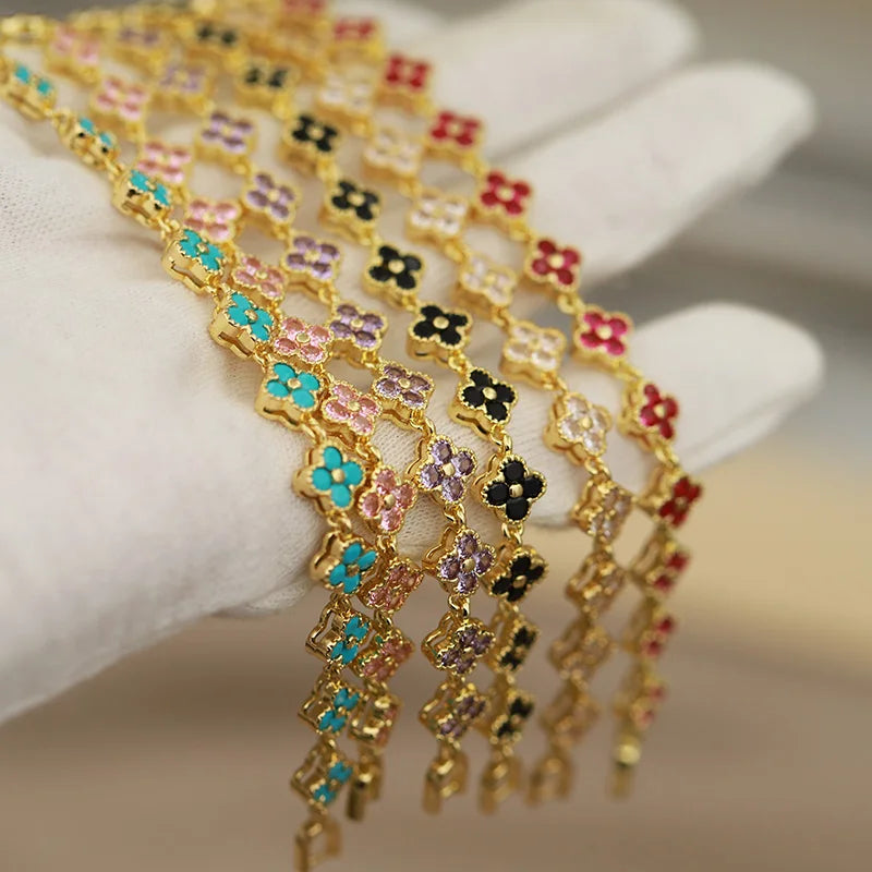 316L Classic Multicolor Crystal Flower Bracelets for Women Luxury Zirconia Bracelets Wrist Jewelry