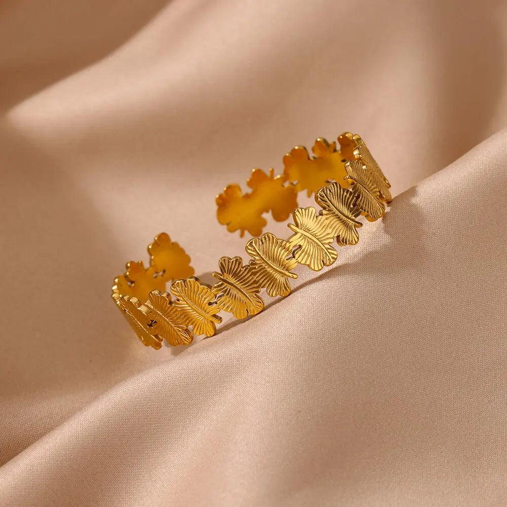 Bracelet Jonc Fleur Acier Doré