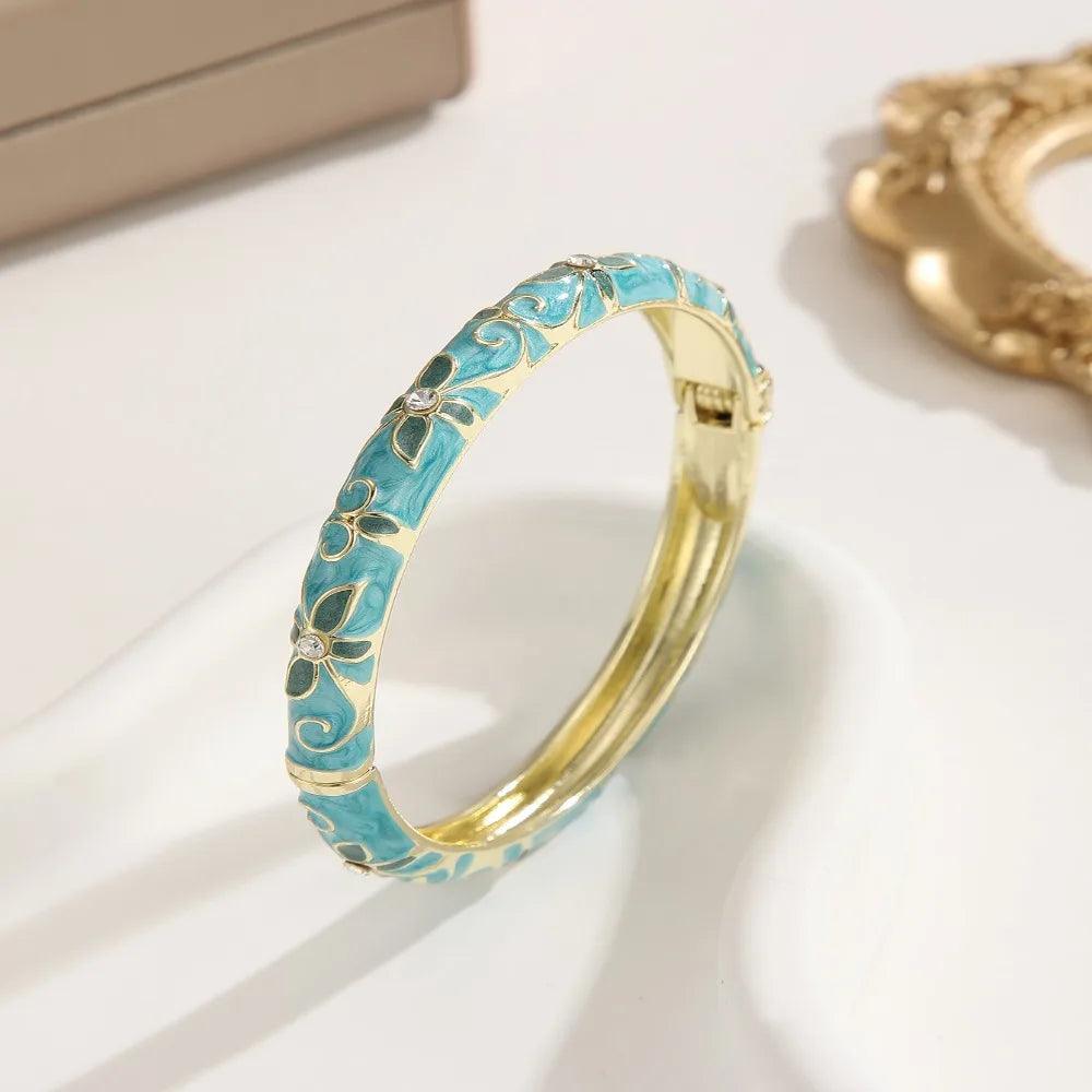 Encrusted Enamel Dropped Glaze Bangle Classic Hollowed-Out Cloisonne Bracelet Elegant Retro Enamel Bracelet Women Gifts