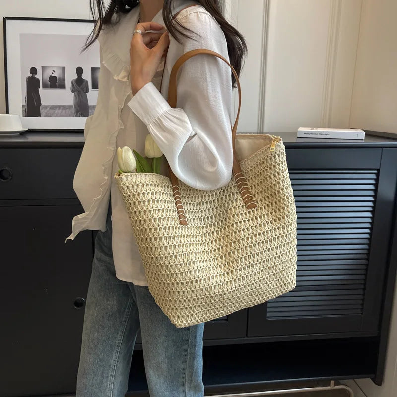 Sac de Plage Paille Bohème Été