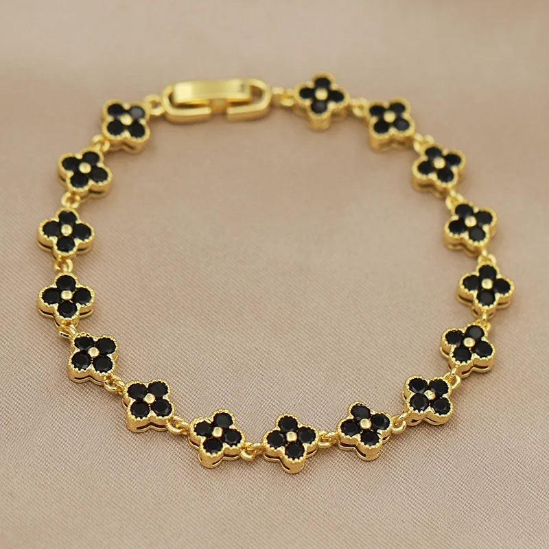 316L Classic Multicolor Crystal Flower Bracelets for Women Luxury Zirconia Bracelets Wrist Jewelry
