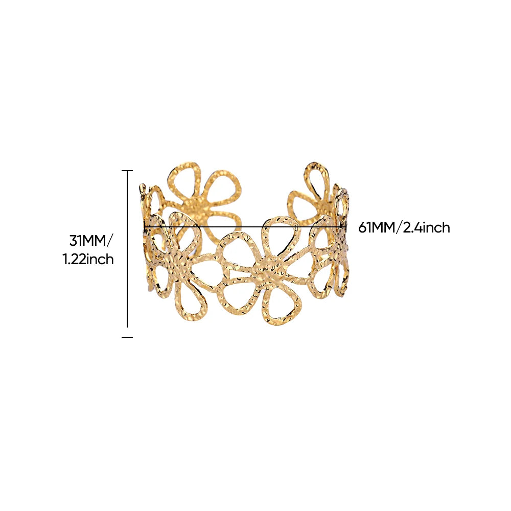 Bracelet Jonc Fleur Acier Doré