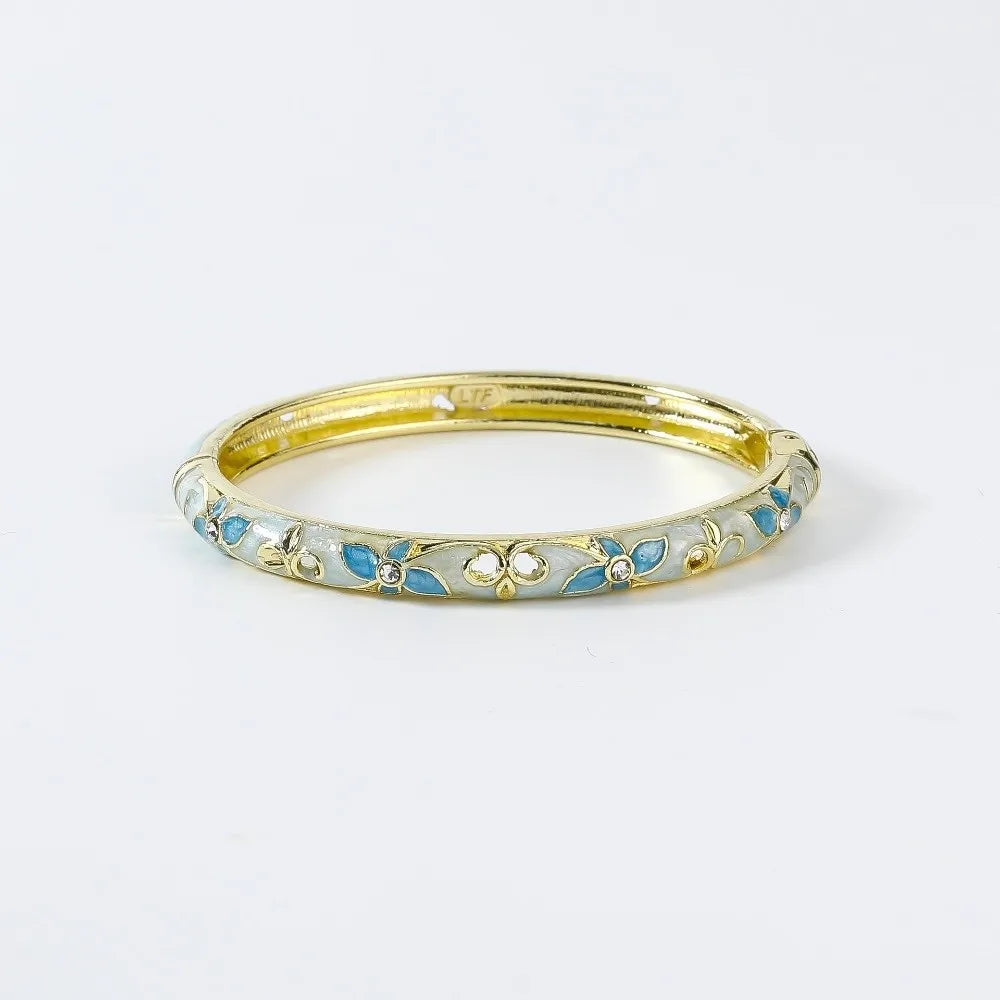 Enamel Vintage Cloisonne Bangle Floral Chinese Chinese Flower Bangle Vintage Ethnic Women's Hand Bracelet Gifts for Women Girl