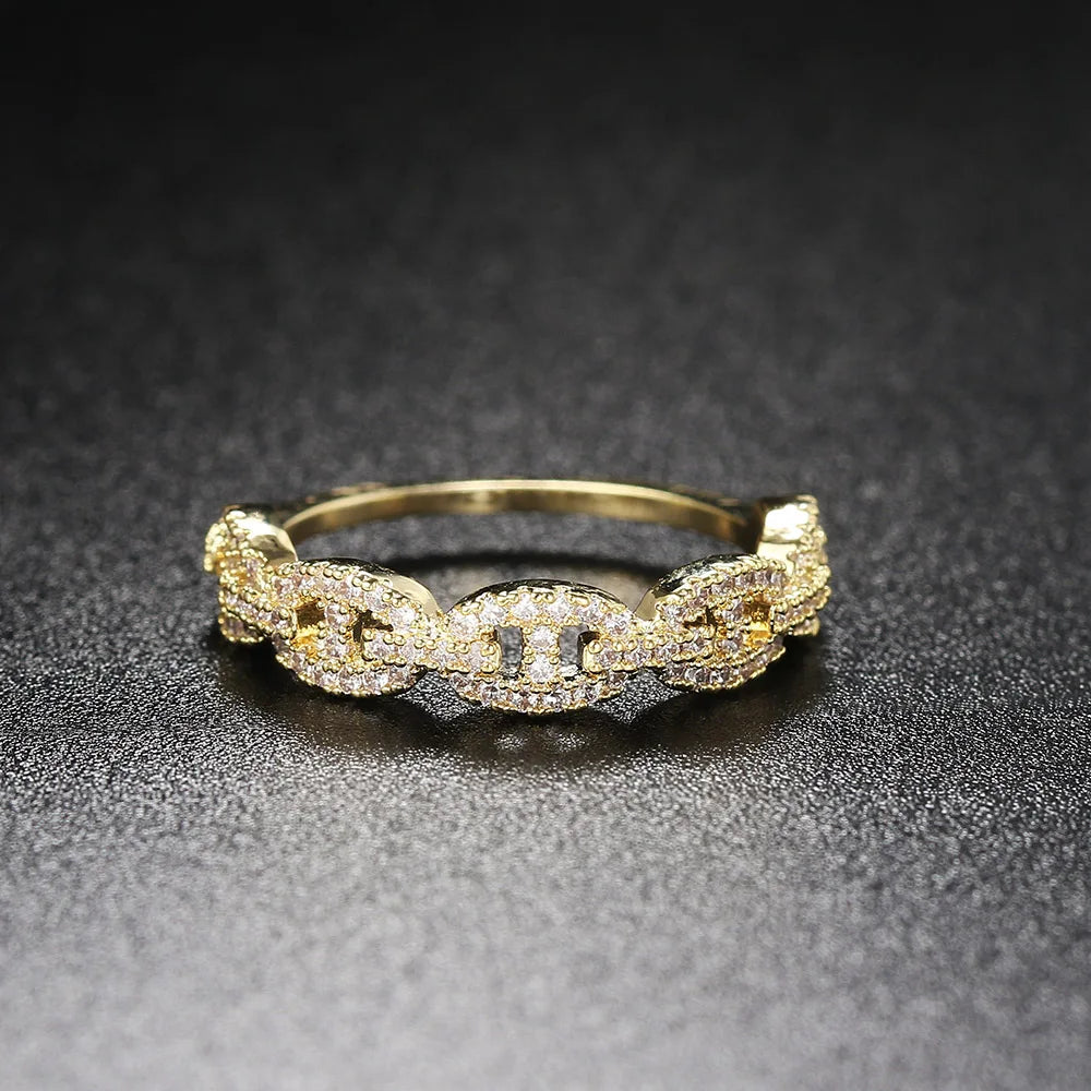 Bague chaîne zircon hip hop dorée femme - Maison Masy