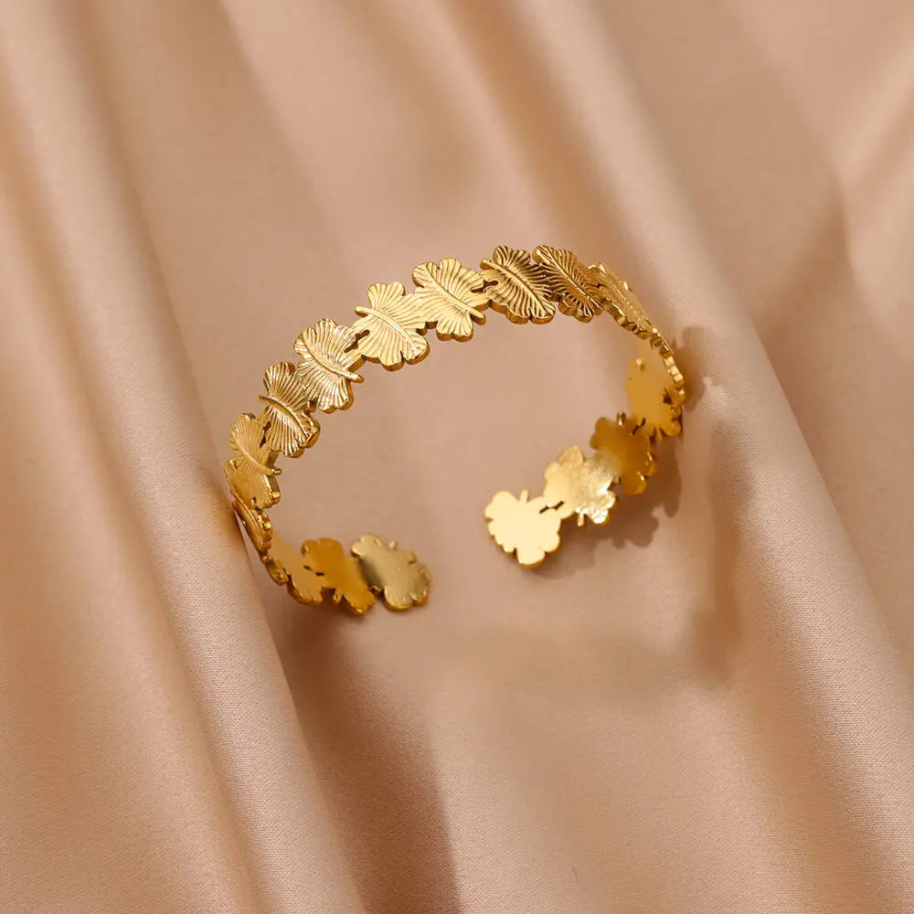 Bracelet Jonc Fleur Acier Doré