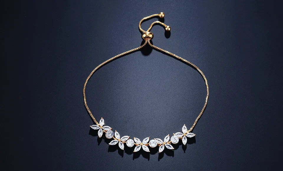Bracelet Fleurs Zircon Ajustable