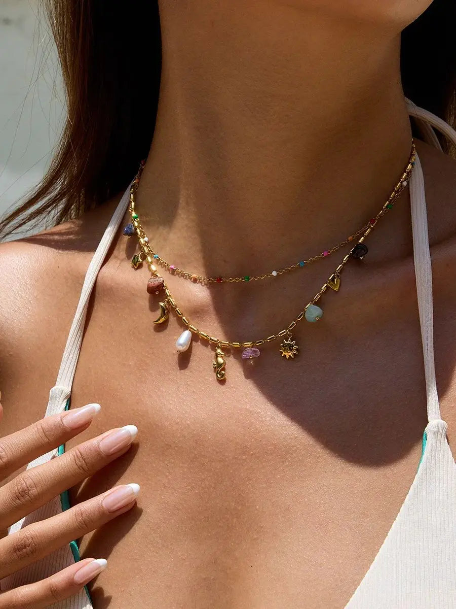 Collier Double Rang Pierre Naturelle
