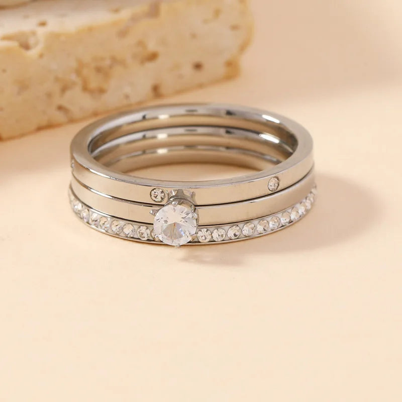 Set de Bagues Acier Inoxydable Zircon