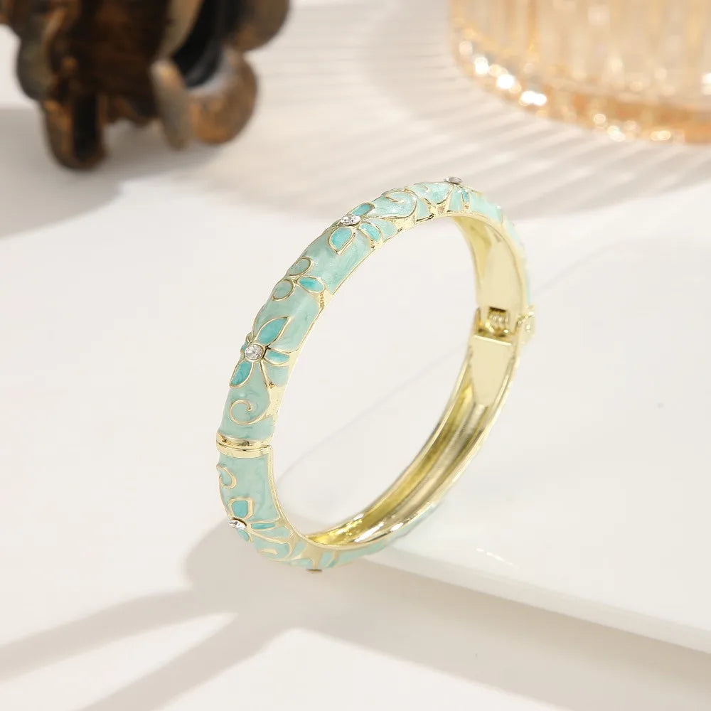 Encrusted Enamel Dropped Glaze Bangle Classic Hollowed-Out Cloisonne Bracelet Elegant Retro Enamel Bracelet Women Gifts