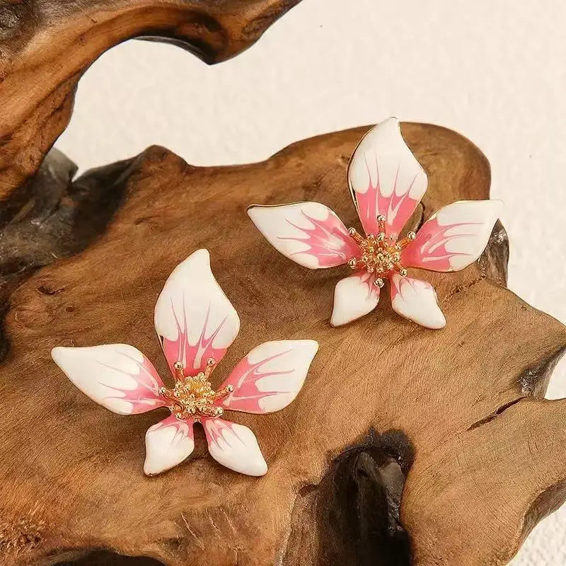 Boucles d'Oreilles Fleur Émail