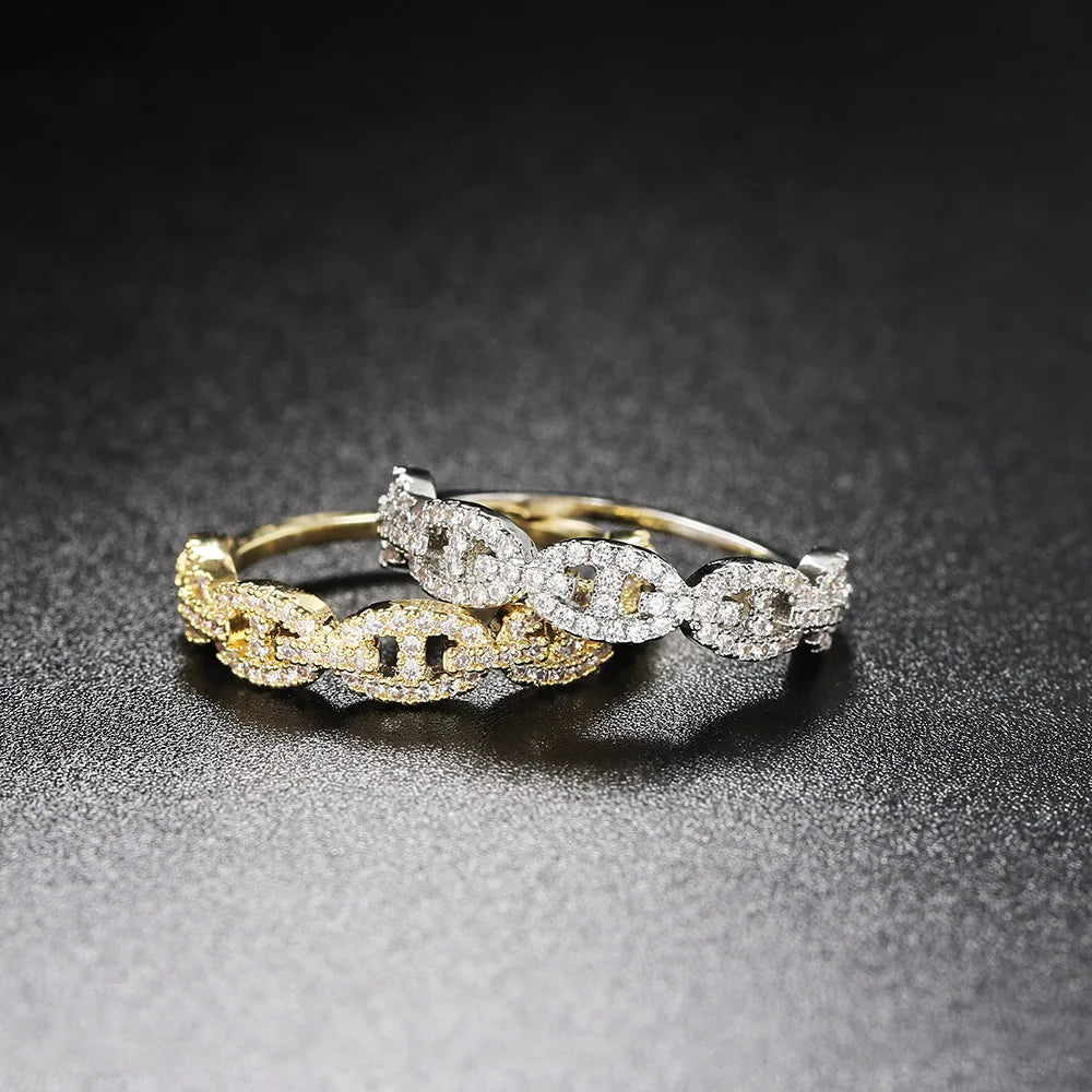 Bague Chaîne Zircon Hip Hop