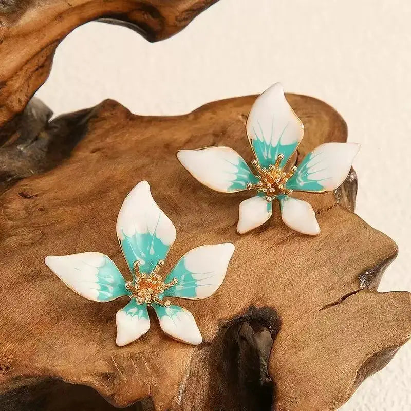 Boucles d'Oreilles Fleur Émail