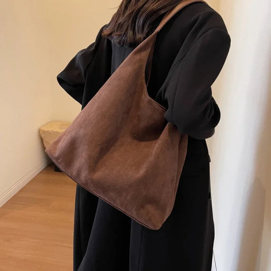Sac bandoulière daim grande capacité noir femme - Maison Masy