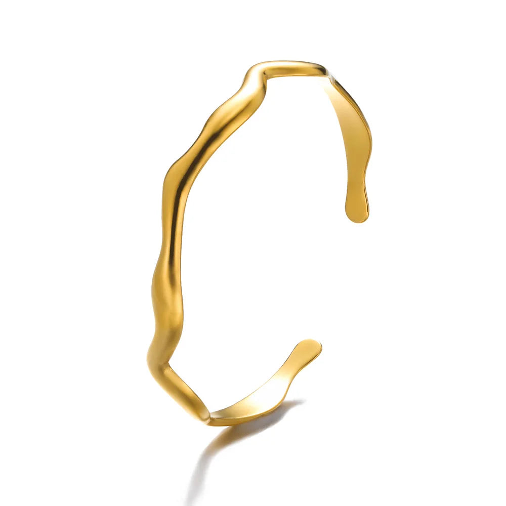 Bracelet Jonc Fleur Acier Doré
