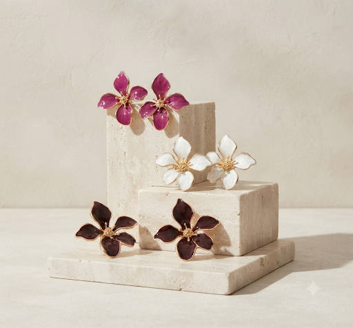 Boucles d'oreilles fleur émail colorée femme - Maison Masy